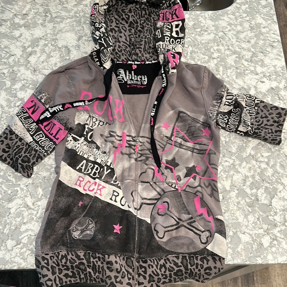 Abbey Dawn Gray and Pink Graphic Hoodie